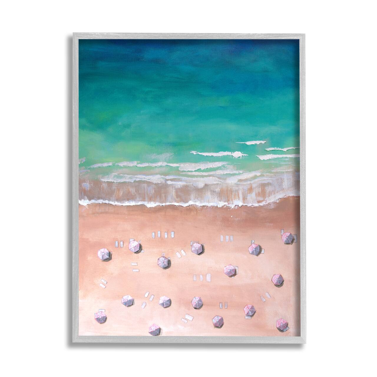 Stupell Industries Warm Blue Tide Umbrella Beach Coastal Landscape Painting Framed Wall Art
